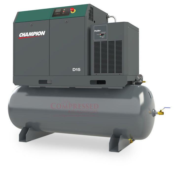 Champion DRS15A Air System- 15hp Variable Speed Rotary Screw Air Compressor, 120 Gallon Tank, Refrigerated Air Dryer, 49.9CFM @ 125 PSI