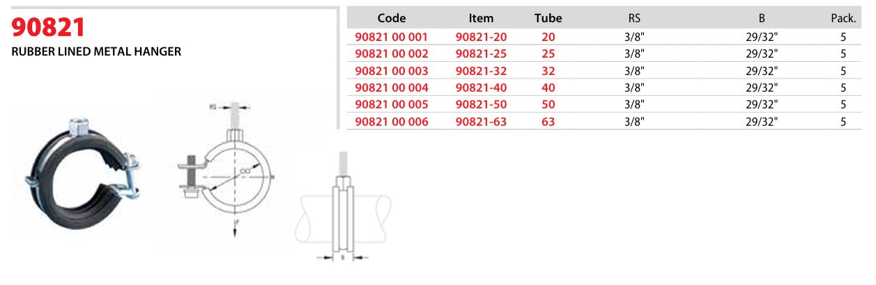 Champion / Infinity Quick-Lock Aluminum Piping -Rubber lined Metal Hanger (3/8-16) 20mm , PN:  90821-20