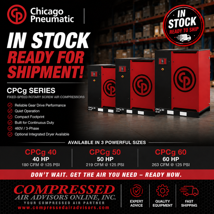 Chicago Pneumatic CPCg 60 Rotary Screw Air Compressor – 60 HP, 263 CFM @ 125 PSI, 460V