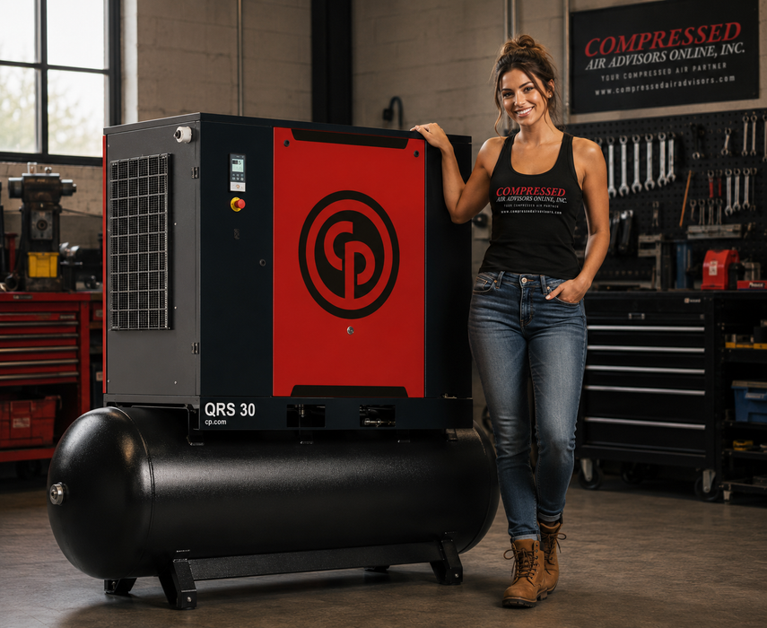 Chicago Pneumatic QRS 20D 125 TM Rotary Screw Air Compressor with Dryer | 20 HP | 82.2 CFM @ 125 PSI | 120 Gallon Tank | 208/230/460V 3 Phase