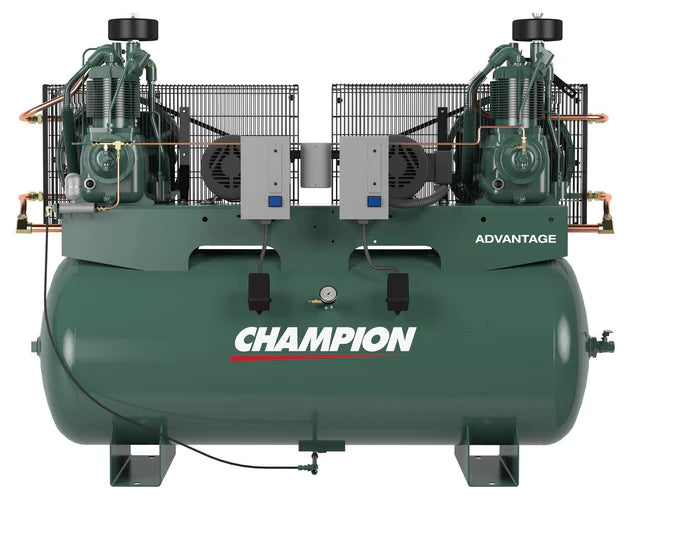 Champion HPL15D-24 – PL-Series 30 HP (15 HP ×2) Pressure-Lubricated Reciprocating Air Compressor | 240-Gallon Horizontal Tank