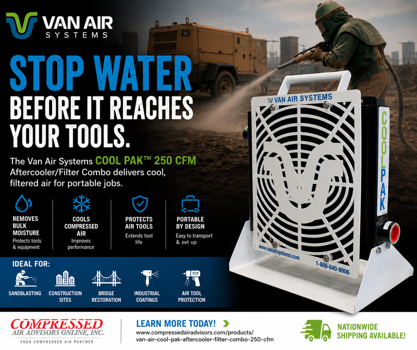 Van Air Systems Cool Pak  - 250 CFM Aftercooler/Filter Combo for Portable Air Compressors