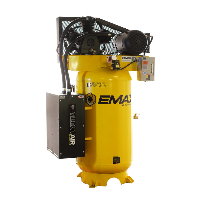 EMAX Silent Air ESS07V080Y1 – 7.5 HP Two-Stage Reciprocating Air Compressor, 26 CFM, 80-Gallon Vertical Tank, 230V/1Ph