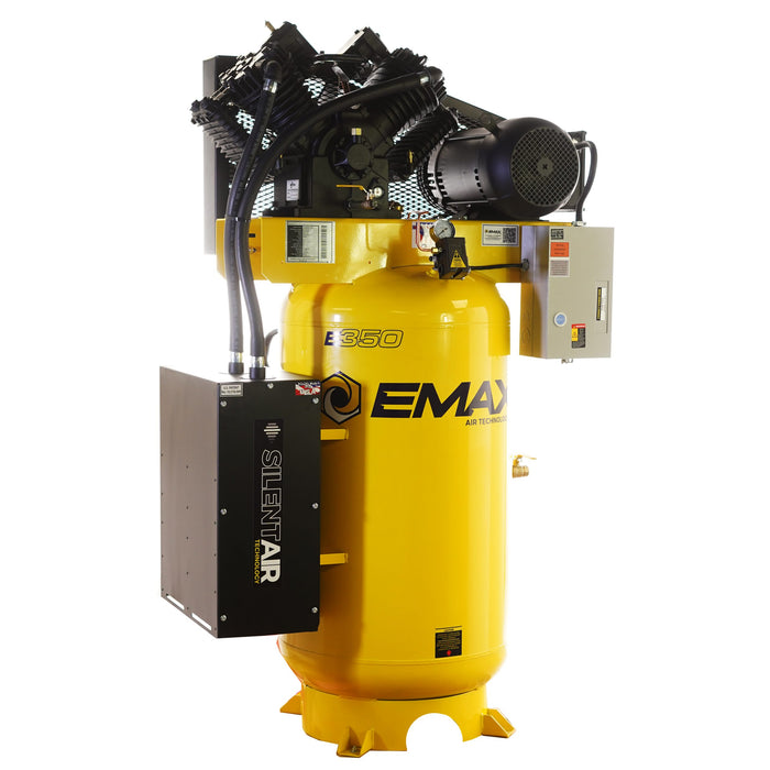 EMAX Silent Air ESS10V080V1 – 10 HP Two-Stage Reciprocating Air Compressor, 38 CFM @ 100 PSI, 80-Gallon Vertical Tank, 230V/1Ph