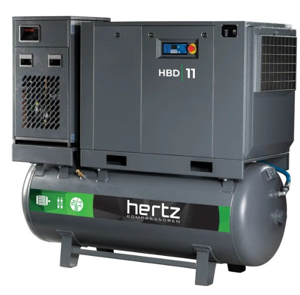 Hertz HBD 18 TMD Rotary Screw Air Compressor – 25 HP Tank Mount with Dryer, 119 CFM