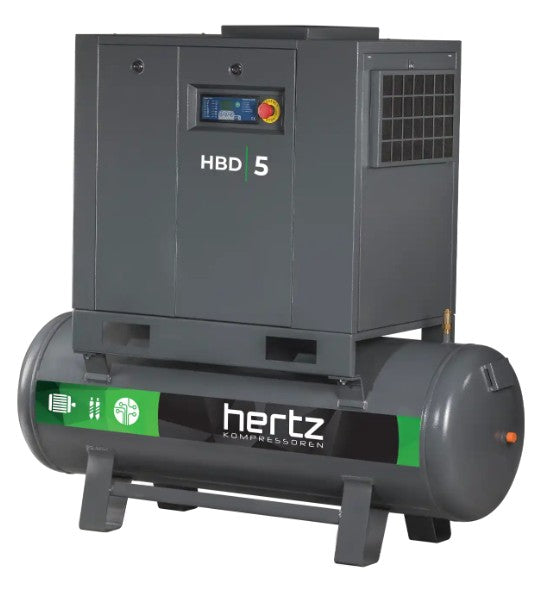Hertz Kompressoren HBD 4 TM- 5hp Belt Driven Rotary Screw Air Compressor,120 Gallon Air Receiver , 19 CFM @ 125 PSI, 10 Year Warranty Available