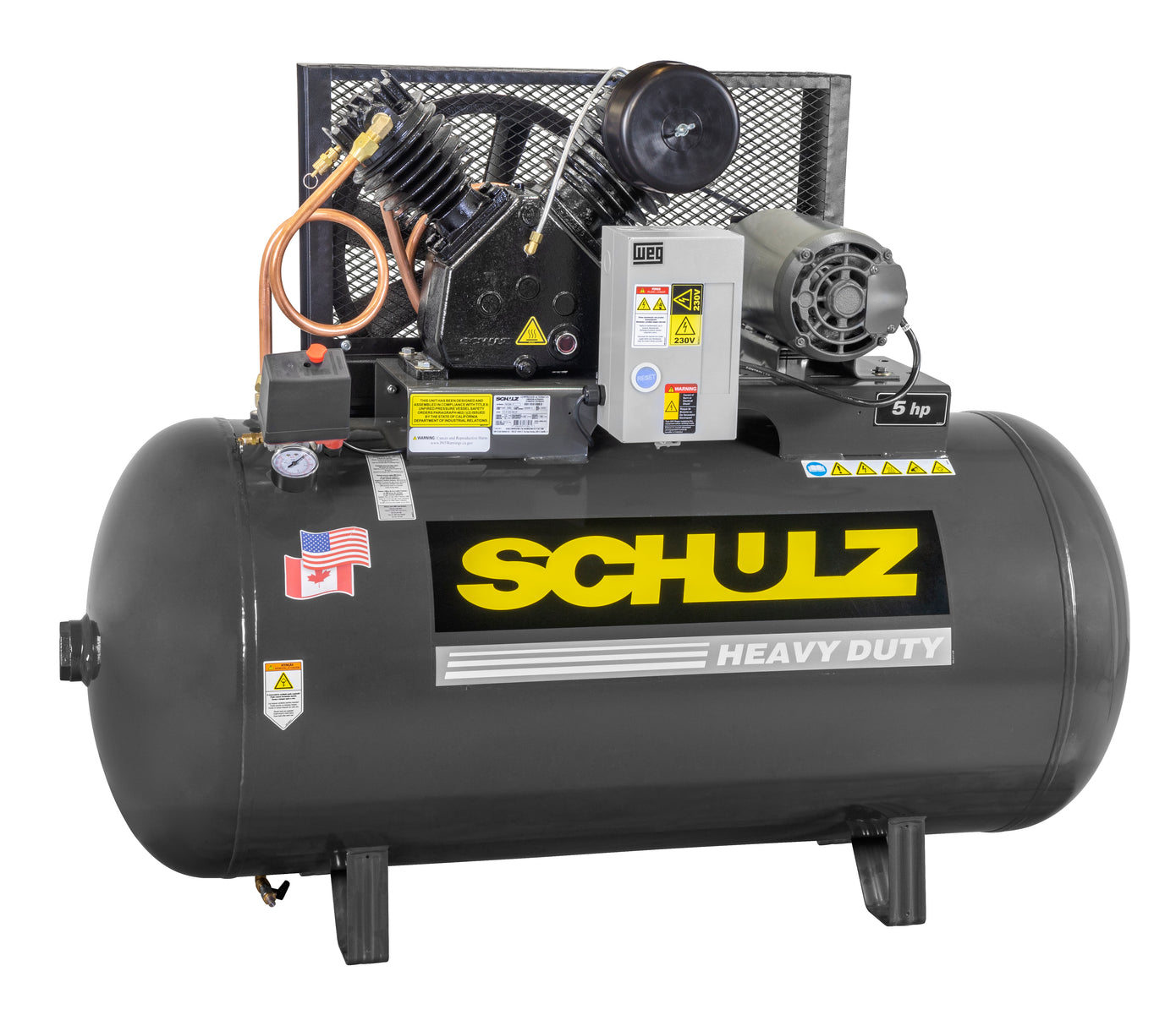 Schulz of America 580HV20X — 5hp Heavy Duty V-Series, 80 Gal Horizontal, 15.6 CFM @ 175 PSI