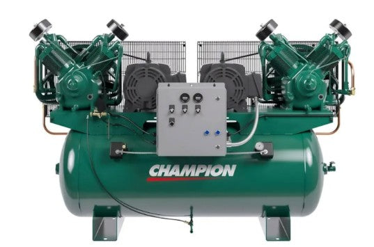 Champion HR15DF-24 – Duplex 15 HP (2x R-30 Pumps) Two-Stage Reciprocating Air Compressor | 240-Gallon Horizontal Tank