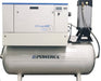 Powerex 5 HP oil-less scroll air compressor with 60 gallon tank shown with desiccant air dryer