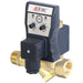 JORC COMBO timer-controlled condensate drain with integrated ball valve and strainer, front three-quarter view