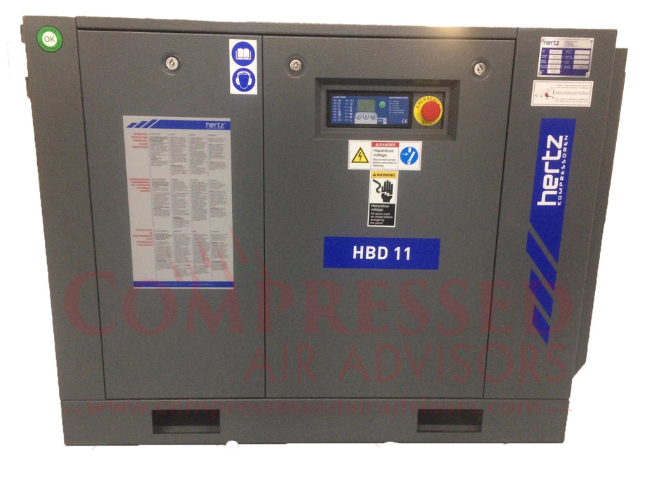 Hertz Kompressoren HBD 11 - 15hp Rotary Screw Air Compressor, Base Mount 63 CFM @ 125 PSI, 10 Year Warranty Available