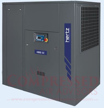Hertz HBD 22 Base Mount Rotary Screw Air Compressor – 30 HP, 127