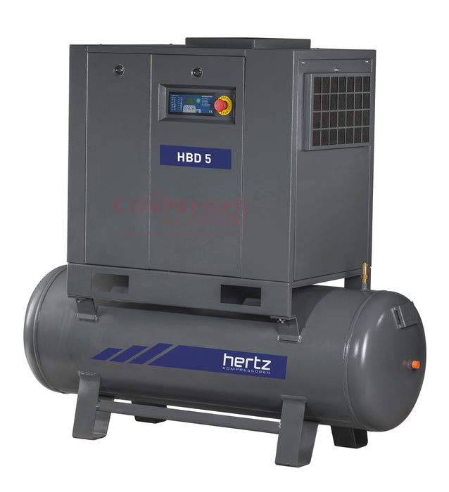 Hertz HBD 5 - 7.5hp Tank Mount Rotary Screw Air Compressor – 7.5 HP, 29 CFM, 100–175 PSI