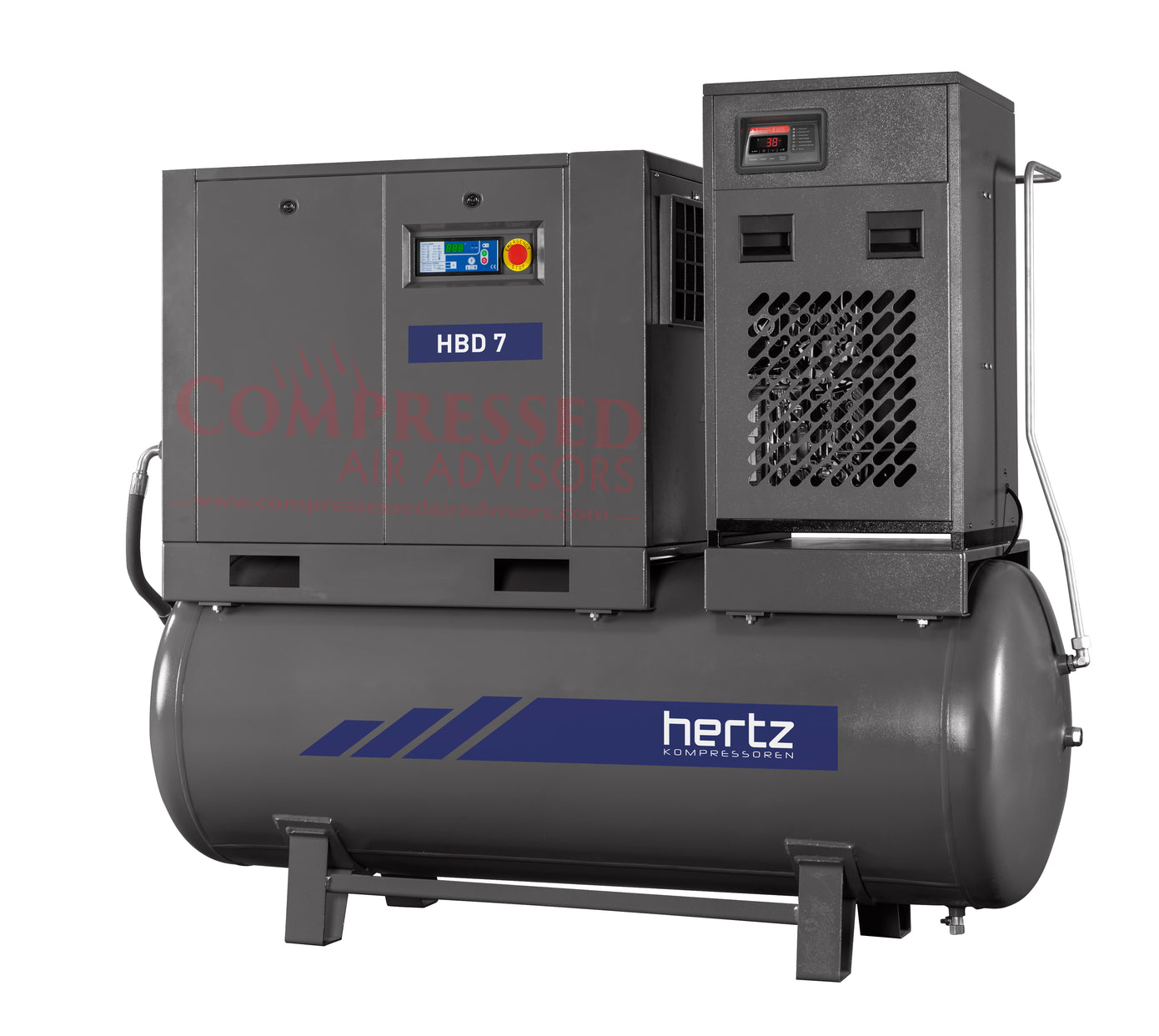 Hertz Kompressoren HBD 7 TMD — 10HP Belt Driven Rotary Screw, 120 Gal Tank, Refrigerated Dryer, 40 CFM @ 125 PSI
