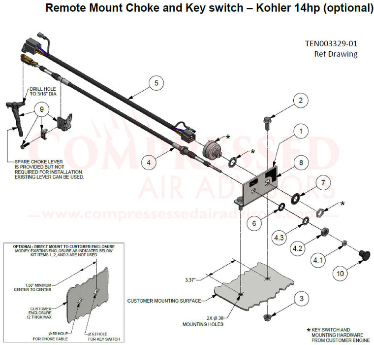 Champion Compressor - Remote Mount Choke and Key switch – Kohler 14hp, PN: TEN003329
