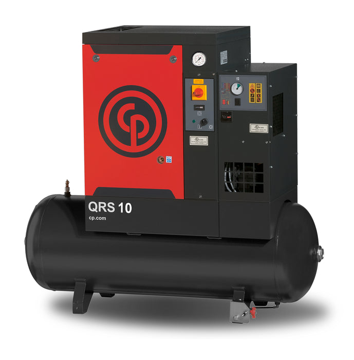 Chicago Pneumatic QRS 10D 125 HP TM, 10hp Rotary Screw Air Compressor, Refrigerated Air Dryer, 132 Gal Tank Mounted, 40 ACFM @ 125 PSI,  Tri-Voltage