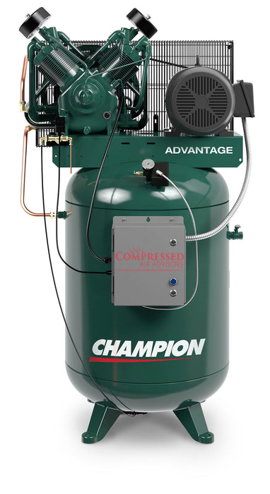 Champion Advantage VR10-12 - 10hp Reciprocating Air Compressor,120 Gallon Vertical Receiver, 33.8 CFM @ 175 PSI