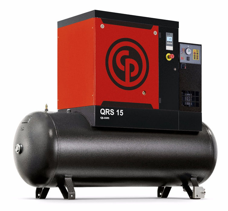 Chicago Pneumatic QRS 15D 15 HP TM, 15hp Rotary Screw Air Compressor,  Air Dryer, 132 Gal Tank Mounted, 49.2 ACFM @ 150 PSI, 208-230/460V/3Ph